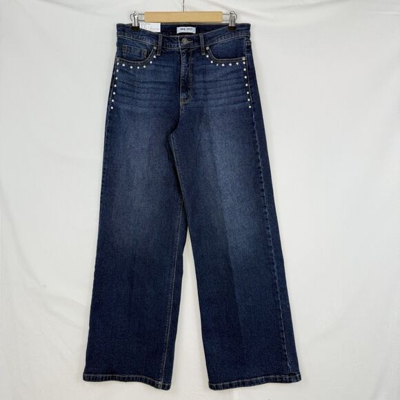 Nine West Wide Leg Jean Size 6 Dark Wash Decorative Studs High Rise Stretch - Picture 9 of 16